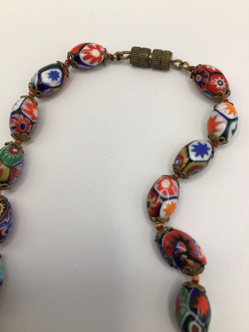 Vintage Oval Millifiore Glass Necklace 14"